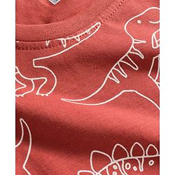 Babyhug Cotton Knit Full Sleeves Co-ords Night Suit With Dino Print - Brown