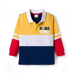 Babyhug 100% Cotton Knit Full Sleeves Cut & Sew Polo T-Shirt with Text Graphic - Multicolor