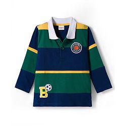 Babyhug 100% Cotton Knit Full Sleeves Cut & Sew Polo Collar T-Shirt with Sport Badge - Navy Blue & Dark Green