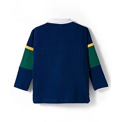 Babyhug 100% Cotton Knit Full Sleeves Cut & Sew Polo Collar T-Shirt with Sport Badge - Navy Blue & Dark Green