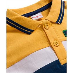 Babyhug 100% Cotton Knit Full Sleeves Polo Collar T-Shirt with Stripes & M Text Patch - Yellow & White