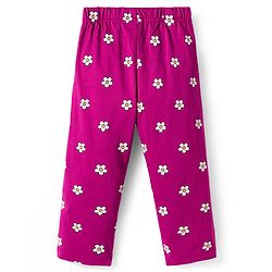 Babyhug Cotton Knit Full Sleeves Night Suit With Animal & Floral Print - Purple