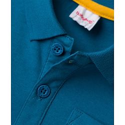 Babyhug 100% Cotton Knit Full Sleeves Color Block Polo T-Shirt with Dino Print at Pocket - Yellow Teal Blue & White