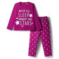 Babyhug Cotton Knit Full Sleeves Night Suit With Text Print - Pink