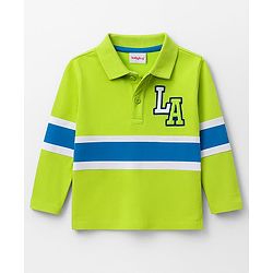 Babyhug 100% Cotton Knit Full Sleeves Polo T-Shirt with LA Text Print - Neon Green