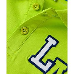 Babyhug 100% Cotton Knit Full Sleeves Polo T-Shirt with LA Text Print - Neon Green