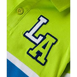 Babyhug 100% Cotton Knit Full Sleeves Polo T-Shirt with LA Text Print - Neon Green