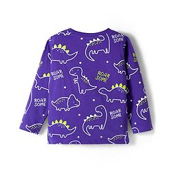 Babyhug Cotton Knit Full Sleeves Night Suit with Dino Print - Violet