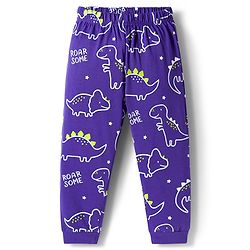 Babyhug Cotton Knit Full Sleeves Night Suit with Dino Print - Violet