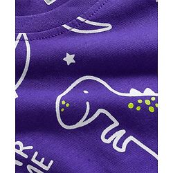 Babyhug Cotton Knit Full Sleeves Night Suit with Dino Print - Violet
