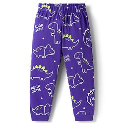 Babyhug Cotton Knit Full Sleeves Night Suit with Dino Print - Violet