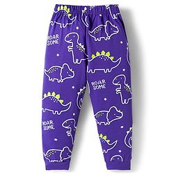 Babyhug Cotton Knit Full Sleeves Night Suit with Dino Print - Violet