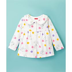 Babyhug Cotton Knit Full Sleeves Co-ords Night Suit With Animal Print - White