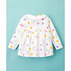 Babyhug Cotton Knit Full Sleeves Co-ords Night Suit With Animal Print - White