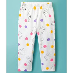 Babyhug Cotton Knit Full Sleeves Co-ords Night Suit With Animal Print - White