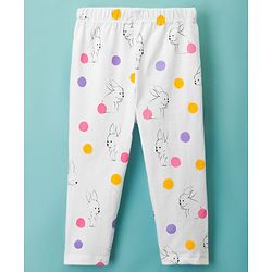 Babyhug Cotton Knit Full Sleeves Co-ords Night Suit With Animal Print - White