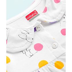 Babyhug Cotton Knit Full Sleeves Co-ords Night Suit With Animal Print - White