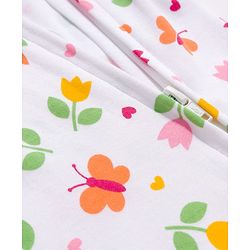 Babyhug Cotton Knit Full Sleeves Footed Sleepsuit With Floral Print - White