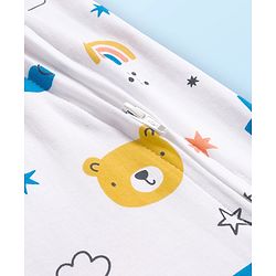 Babyhug Cotton Knit Full Sleeves Footed Sleepsuit With Vehicle Print - White