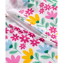Babyhug Cotton Knit Full Sleeves Footed Sleepsuit With Floral Print - White & Pink