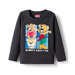Babyhug 100% Cotton Knit Full Sleeves T-Shirt with Animal Print - Charcoal Grey