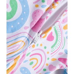 Babyhug Cotton Knit Full Sleeves Sleepsuit With Rainbow Print - White