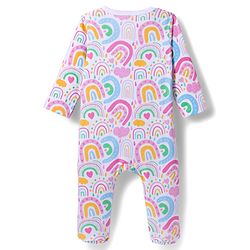 Babyhug Cotton Knit Full Sleeves Sleepsuit With Rainbow Print - White