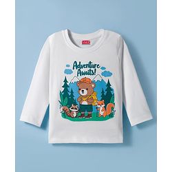 Babyhug 100% Cotton Knit Full Sleeves T-Shirt with Animal Print - White