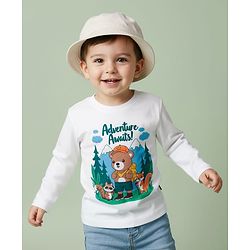 Babyhug 100% Cotton Knit Full Sleeves T-Shirt with Animal Print - White