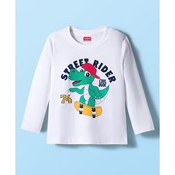 Babyhug 100% Cotton Knit Full Sleeves T-Shirt With Dino Print - White