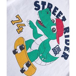 Babyhug 100% Cotton Knit Full Sleeves T-Shirt With Dino Print - White