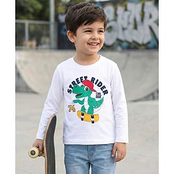 Babyhug 100% Cotton Knit Full Sleeves T-Shirt With Dino Print - White