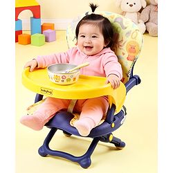 Babyhug 2 in 1 Kids Feeding Chair & Booster Chair with Removable Tray & Seat Cushion - Yellow| Adjustable Height| Safety Harness| Foldable Legs| Non Slip Base| Easy to Clean| Durable Built