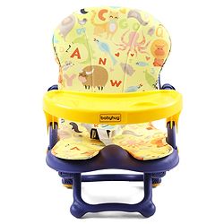 Babyhug 2 in 1 Kids Feeding Chair & Booster Chair with Removable Tray & Seat Cushion - Yellow| Adjustable Height| Safety Harness| Foldable Legs| Non Slip Base| Easy to Clean| Durable Built