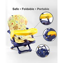 Babyhug 2 in 1 Kids Feeding Chair & Booster Chair with Removable Tray & Seat Cushion - Yellow| Adjustable Height| Safety Harness| Foldable Legs| Non Slip Base| Easy to Clean| Durable Built