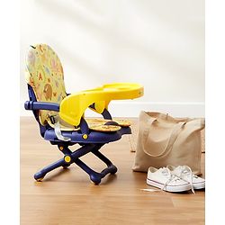 Babyhug 2 in 1 Kids Feeding Chair & Booster Chair with Removable Tray & Seat Cushion - Yellow| Adjustable Height| Safety Harness| Foldable Legs| Non Slip Base| Easy to Clean| Durable Built