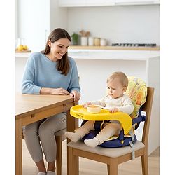 Babyhug 2 in 1 Kids Feeding Chair & Booster Chair with Removable Tray & Seat Cushion - Yellow| Adjustable Height| Safety Harness| Foldable Legs| Non Slip Base| Easy to Clean| Durable Built