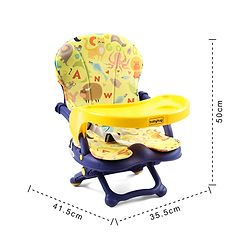 Babyhug 2 in 1 Kids Feeding Chair & Booster Chair with Removable Tray & Seat Cushion - Yellow| Adjustable Height| Safety Harness| Foldable Legs| Non Slip Base| Easy to Clean| Durable Built