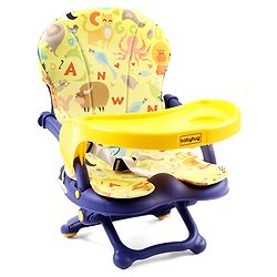 Babyhug 2 in 1 Kids Feeding Chair & Booster Chair with Removable Tray & Seat Cushion - Yellow| Adjustable Height| Safety Harness| Foldable Legs| Non Slip Base| Easy to Clean| Durable Built