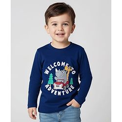 Babyhug 100% Cotton Knit Full Sleeves T-Shirt with Animal Print - Navy Blue