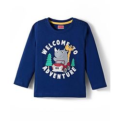 Babyhug 100% Cotton Knit Full Sleeves T-Shirt with Animal Print - Navy Blue