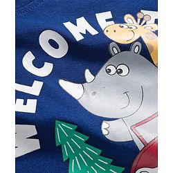 Babyhug 100% Cotton Knit Full Sleeves T-Shirt with Animal Print - Navy Blue