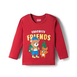 Babyhug 100% Cotton Knit Full Sleeves T-Shirt with Animal Print - Dark Red