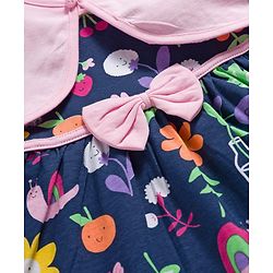 Babyhug Single Jersey Knit Floral Printed Frock with Half Sleeves Shrug & Bow Applique - Pink & Navy Blue
