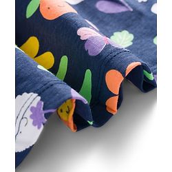 Babyhug Single Jersey Knit Floral Printed Frock with Half Sleeves Shrug & Bow Applique - Pink & Navy Blue