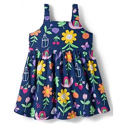 Babyhug Single Jersey Knit Floral Printed Frock with Half Sleeves Shrug & Bow Applique - Pink & Navy Blue