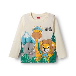Babyhug 100% Cotton Knit Full Sleeves T-Shirt with Animal Print - Offwhite