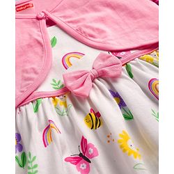 Babyhug Cotton Knit Half Sleeves Floral Printed Frock With Shrug - Pink & White