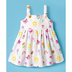 Babyhug Cotton Knit Half Sleeves Floral Printed Frock With Shrug - Pink & White