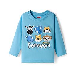 Babyhug 100% Cotton Knit Full Sleeves T-Shirt with Animal Print - Light Blue